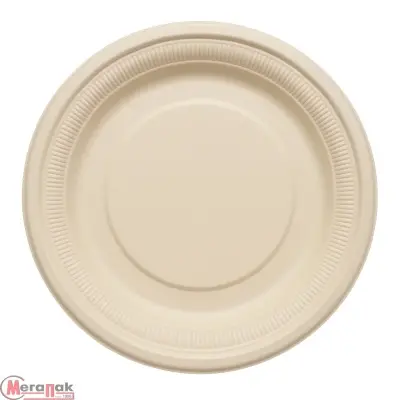 Тарелка эко круглая d23см, светлая Б02 (кукурузный крахмал), 50шт в упаковке Белый - фото
