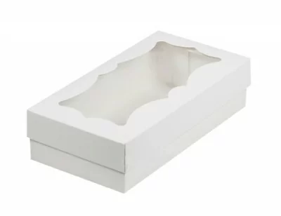 Коробка для кондитерской продукции с фигурным окошком 210*110*55мм белая, 5 шт Белый - фото