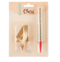 Набор, Фонтан и Свеча Цифра, 4 Грани, Золото, 10 см, 1 шт.,1774 Золотой - фото