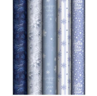 Бумага упаковочная глянцевая «Snowfall», 70*100 см, 80г/м2, ассорти, 5 дизайнов, MESHU Разноцветный - фото