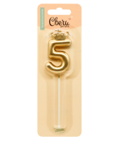 Свеча Цифра, 5 Корона, на шпажке, Золото, Металлик, 3,5*5,5 + 6,5 см, 1 шт. с держат., арт 803075 Золотой - фото
