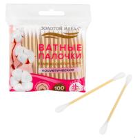 Ватные палочки 100 шт., бамбуковый стик, 100% хлопок, зип-лок, ЗОЛОТОЙ ИДЕАЛ, 116556  Бамбук - фото