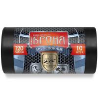 Мешки для мусора ПВД 120 л 60 мкм 70*110 см Броня арт. ВР-0010 черные 10 шт/рул Черный - фото