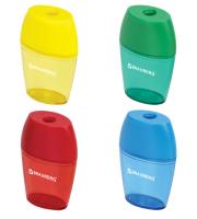 Точилка BRAUBERG "Diamond", с контейнером, овальная, в дисплее, корпус ассорти, 222491 Микс - фото