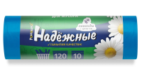 Мешки д/мусора ПСД, НАДЕЖНЫЕ Ромашка 120л, в рул. 10шт, синие с ушками (24), 16,5мкм, ВЛ-120-02У Синий - фото