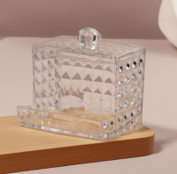 Органайзер для ватных палочек, с крышкой, 8,8 × 7,5 × 8 см, в картонной коробке, цвет прозрачный Прозрачный - фото