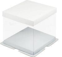 Коробка под торт ПРЕМИУМ прозрачная 300*300*280мм белая Белый - фото