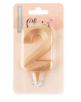 Свеча Цифра, 2 "Грани",  Золото, 4*7 см, 1 шт, 1700 Золотой - фото