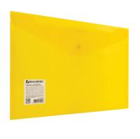 Папка-конверт с кнопкой BRAUBERG А4 до 100 л прозрачная желтая СВЕРХПРОЧНАЯ  0,18 мм, 270472 Желтый - фото