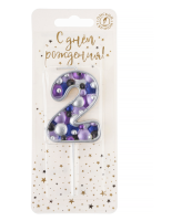 Свеча Цифра, 2 Пузырьки, на шпажке, Сиреневый, Металлик, 4*5,5 + 4 см, 1 шт. с держат., арт 5582 Сиреневый - фото