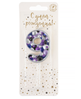 Свеча Цифра, 9 Пузырьки, на шпажке, Сиреневый, Металлик, 4*5,5 + 4 см, 1 шт. с держат., арт 5589 Сиреневый - фото