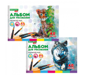 Альбом д/рис. А4 40л., скоба, обложка картон, BRAUBERG KIDS, 200х285мм, Зверята (2вида), 106683  - фото