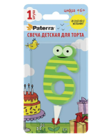 Свеча детская для торта, цифра 6, 1 шт. в упаковке, PATERRA, 401-527 (24) Салатовый - фото