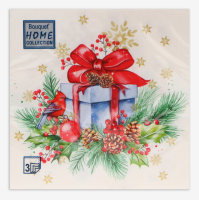 Салфетки бум. Bouquet 33*33, 3сл 20шт "Подарок на Новый год" Белый - фото