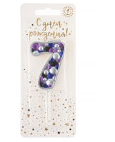 Свеча Цифра, 7 Пузырьки, на шпажке, Сиреневый, Металлик, 4*5,5 + 4 см, 1 шт. с держат., арт 5587 Сиреневый - фото