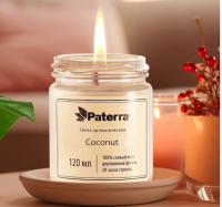 Свеча ароматическая в стеклянной банке с крышкой с фитилем,Coconut, 120мл  - фото