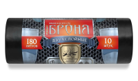 Мешки д/мусора ПВД "БРОНЯ" Ромашка 180л, в рул. 10шт, черные (10), 60мкм, ВР-0011Н Черный - фото