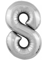 Шар фольгированный Agura (40"/102см) Цифра 8, Slim, Серебро, 1 шт. в уп.(4) Серебро - фото
