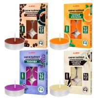 Свечи чайные АРОМАТИЧЕСКИЕ в гильзе КОМПЛЕКТ 6 шт, до 3,5 ч, АССОРТИ 4 аромата, LAIMA, 609977 Микс - фото