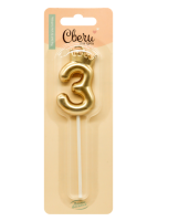 Свеча Цифра, 3 Корона, на шпажке, Золото, Металлик, 3,5*5,5 + 6,5 см, 1 шт. с держат., арт 803073 Золотой - фото