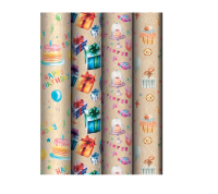 Бумага упаковочная крафт «Happy birthday», 70*100 см, 70г/м2, MESHU, ассорти, 4 дизайна, 372625 Коричневый - фото