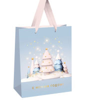 Пакет подарочный «Christmas trees», 18*23*10 см, фольга, матовая ламинация, MESHU Голубой - фото
