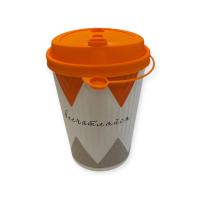 Комплект: Стакан бум. двухслой. 300мл Кофе-пауза+Крышка д/стакана бум.PP D90 питейник,оранж.матовая 1/5 Разноцветный - фото