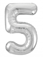 Шар фольга Agura (40''/102 см) Цифра, 5 Slim, Серебро, 1 шт. в уп.(4) Серебро - фото