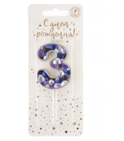 Свеча Цифра, 3 Пузырьки, на шпажке, Сиреневый, Металлик, 4*5,5 + 4 см, 1 шт. с держат., арт 5583 Сиреневый - фото