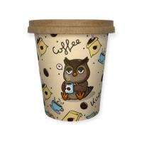 Комплект: Стакан бумажный 250мл для горячего Совы + Крышка крафт D80, 5шт  - фото