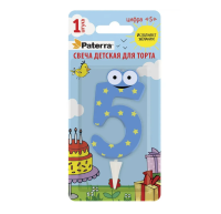 Свеча детская для торта, цифра 5, 1 шт. в упаковке, PATERRA, 401-526 (24) Голубой - фото
