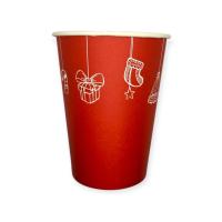 Стакан бумажный 350мл для горячего Новый Год Красный 50шт Красный - фото
