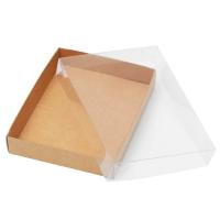 Упаковка для конфет с крышкой Ukonf Flat Lid Kraft 350 мл 140*105*25 мм + лента тканная органза зеленая 2 м 1 шт.  - фото