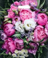 Сумка-пакет 38*47 прорубная ручка ламинат Пионы  - фото