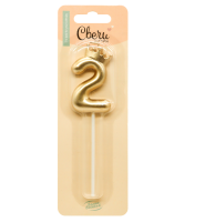 Свеча Цифра, 2 Корона, на шпажке, Золото, Металлик, 3,5*5,5 + 6,5 см, 1 шт. с держат., арт 803072 Золотой - фото