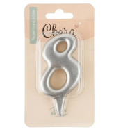 Свеча Цифра, 8 Овал, Серебро, Металлик, 7 см, 1 шт.арт 1564 Серебро - фото