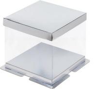 Коробка под торт ПРЕМИУМ прозрачная 300*300*280мм серебро Серебро - фото