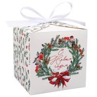 Коробка складная квадратная с лентой «С Новым годом» 12 × 12 × 12 см, 9756554 Белый - фото
