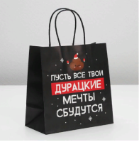 Пакет подарочный «Пусть мечты сбудутся», 22 × 22 × 11 см   6249079 (300) Дарите счастье Черный - фото