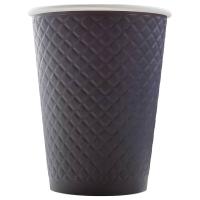 Стакан бумажный 300 мл d90 мм 2-слойный Waffle Black черный 25 шт/упак  - фото
