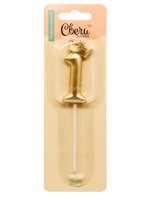 Свеча Цифра, 1 Корона, на шпажке, Золото, Металлик, 3,5*5,5 + 6,5 см, 1 шт. с держат., арт 803071 Золотой - фото