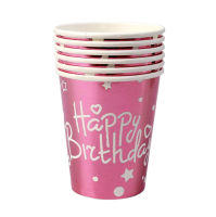 Стаканы бумажные "С днем рождения", набор 6 шт, цвет розовый Розовый - фото