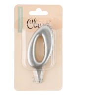 Свеча Цифра, 0 Овал, Серебро, Металлик, 7 см, 1 шт.,арт 1556 Серебро - фото