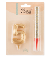 Набор, Фонтан и Свеча Цифра, 5 Грани, Золото, 10 см, 1 шт., 1775 Золотой - фото