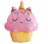 Шар фольга Falali (27''/69 см) Фигура, Кексик, Цветочный единорог, Розовый, 1 шт.(3), Воздушные шар Розовый - фото