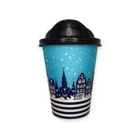 Комплект: Стакан бумажный для горячего 350мл Зима + Крышка Губы 90мм ЧЕРНАЯ, 5шт Разноцветный - фото