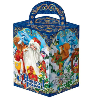 Новог.коробка "Дед Мороз и Снегурочка с кормушкой" до 600 гр ХЭК (100) Разноцветный - фото