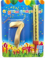 Набор, Фонтан и Свеча Цифра, 7 Грани, Золото, 10 см, 1 шт., 1777 Золотой - фото