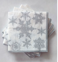 Салфетки бум. Bouquet 33*33, 3сл 20шт "Снегопад, серебро" Белый - фото