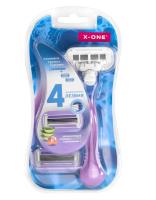 Станок для бритья женский многоразовый X-ONE 4 лезвия, 2 кассеты, плавающ. головка, 700018 Розовый - фото